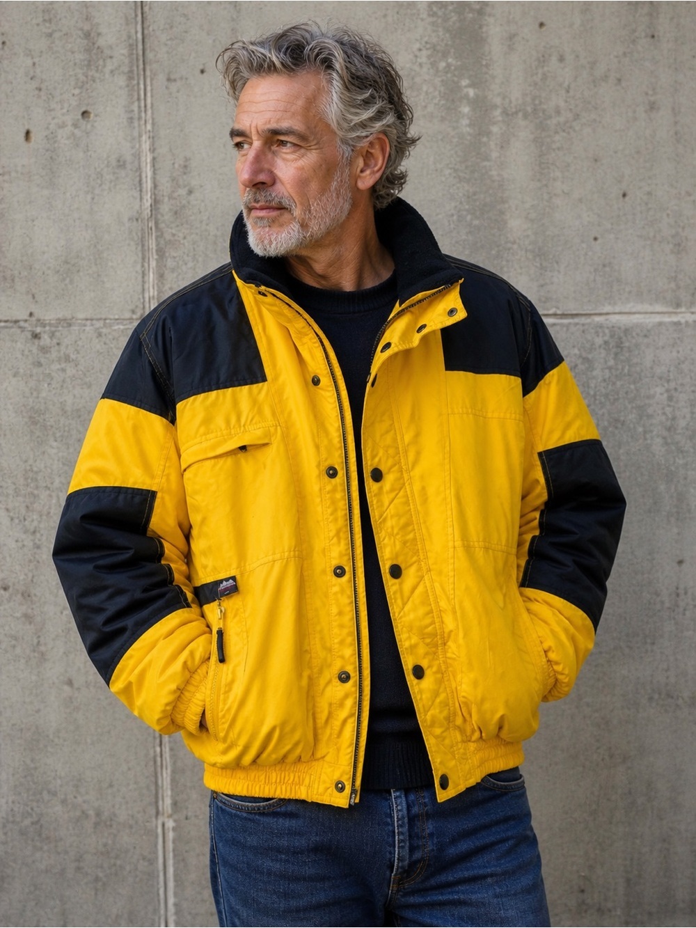 Vintage 90s - Men's Yellow and Black Insulated Bomber Jacket